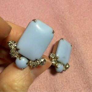 Periwinkle Blue Milk Glass Clip Earrings